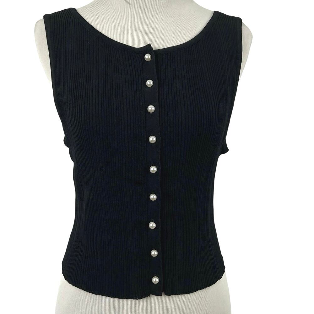 Christian Lacroix Ribbed Tank Top Button Front Minimalist Black Women M - Picture 2 of 8